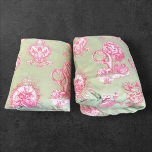 Katie Kime Wicked Sheet Set Queen Sage Green Pink Toile Broadway Musical EUC
